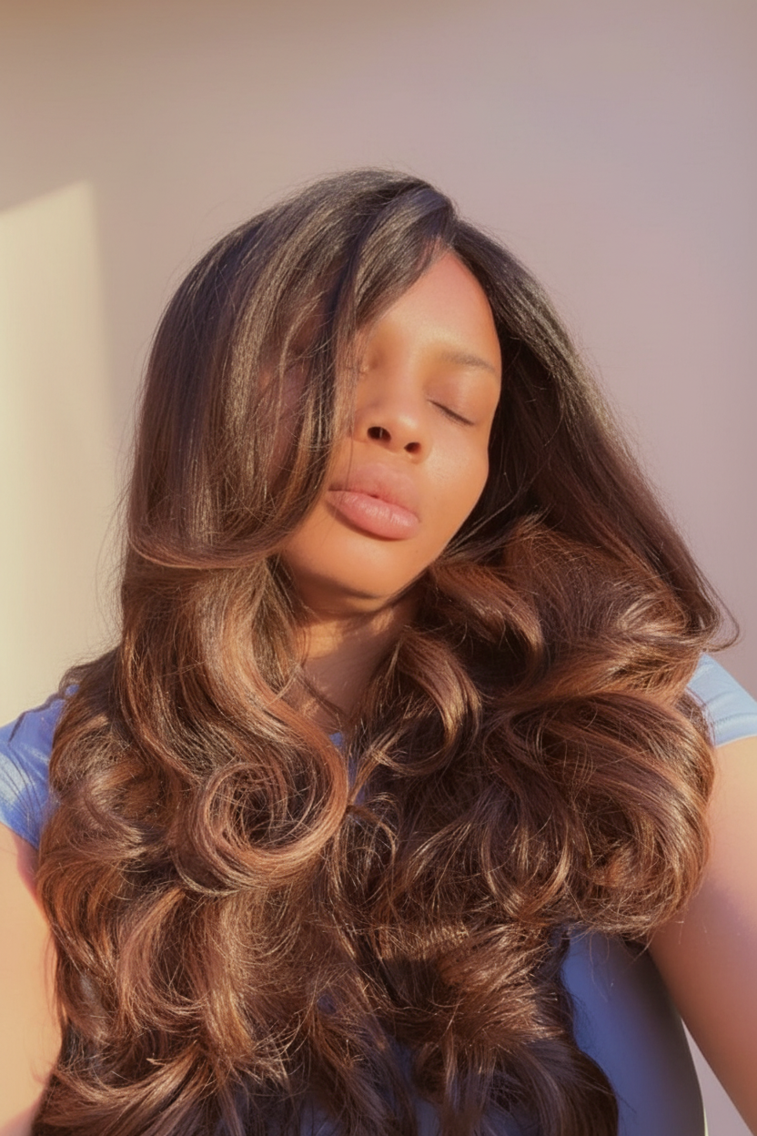 Wig – Soft Cream Mauve Background